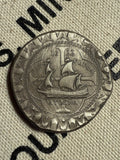 1622 Atocha silver cob round by Daniel Carr, obverse with antiqued shipwreck finish