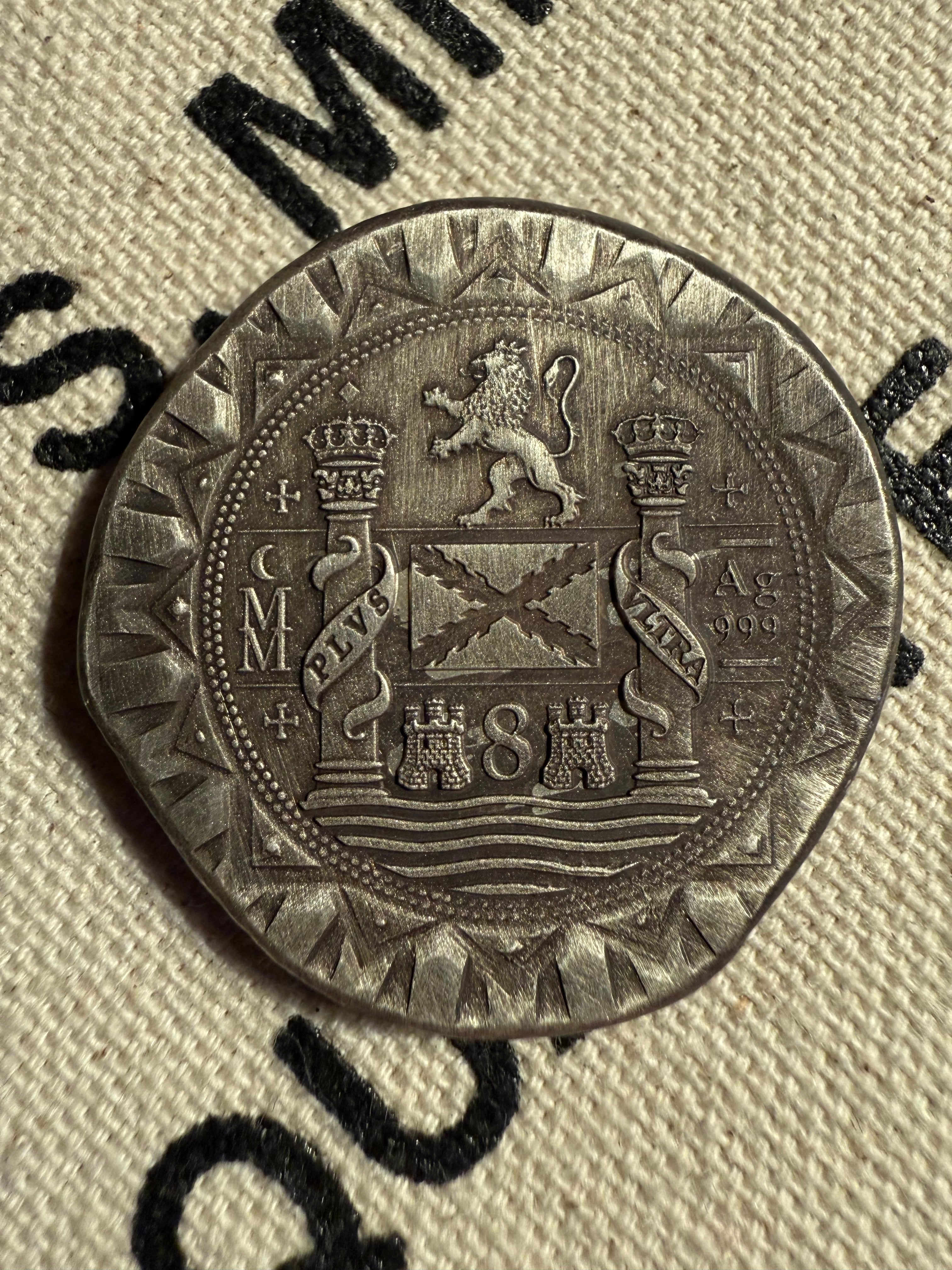 Reverse of Daniel Carr 1622 Atocha silver cob round, Moonlight Mint