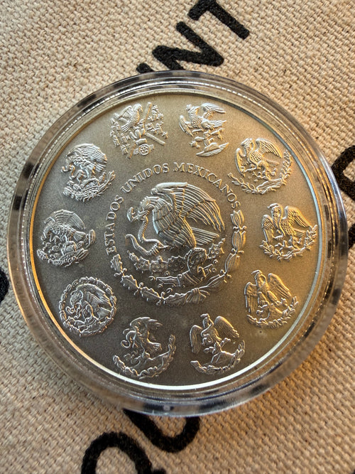 2014 Mexico 1 oz Silver Libertad BU coin, obverse showing Winged Victory - Back