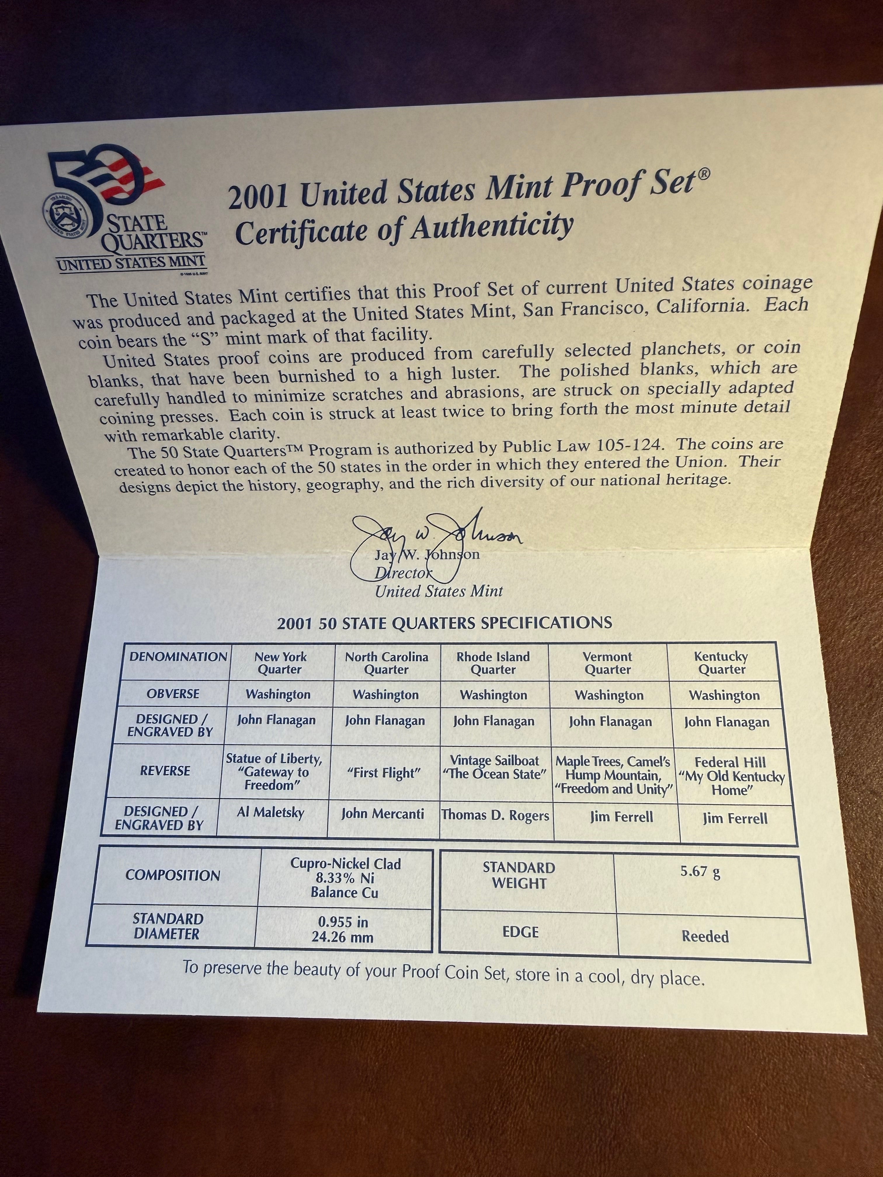 2001-S US Mint Set - Proof, Clad