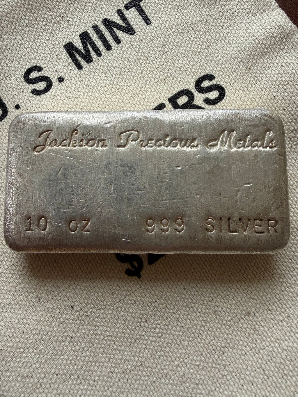 Jackson Precious Metals (JPM) - 10ozt, Vintage, Hand Poured, .999 Fine Silver Bar