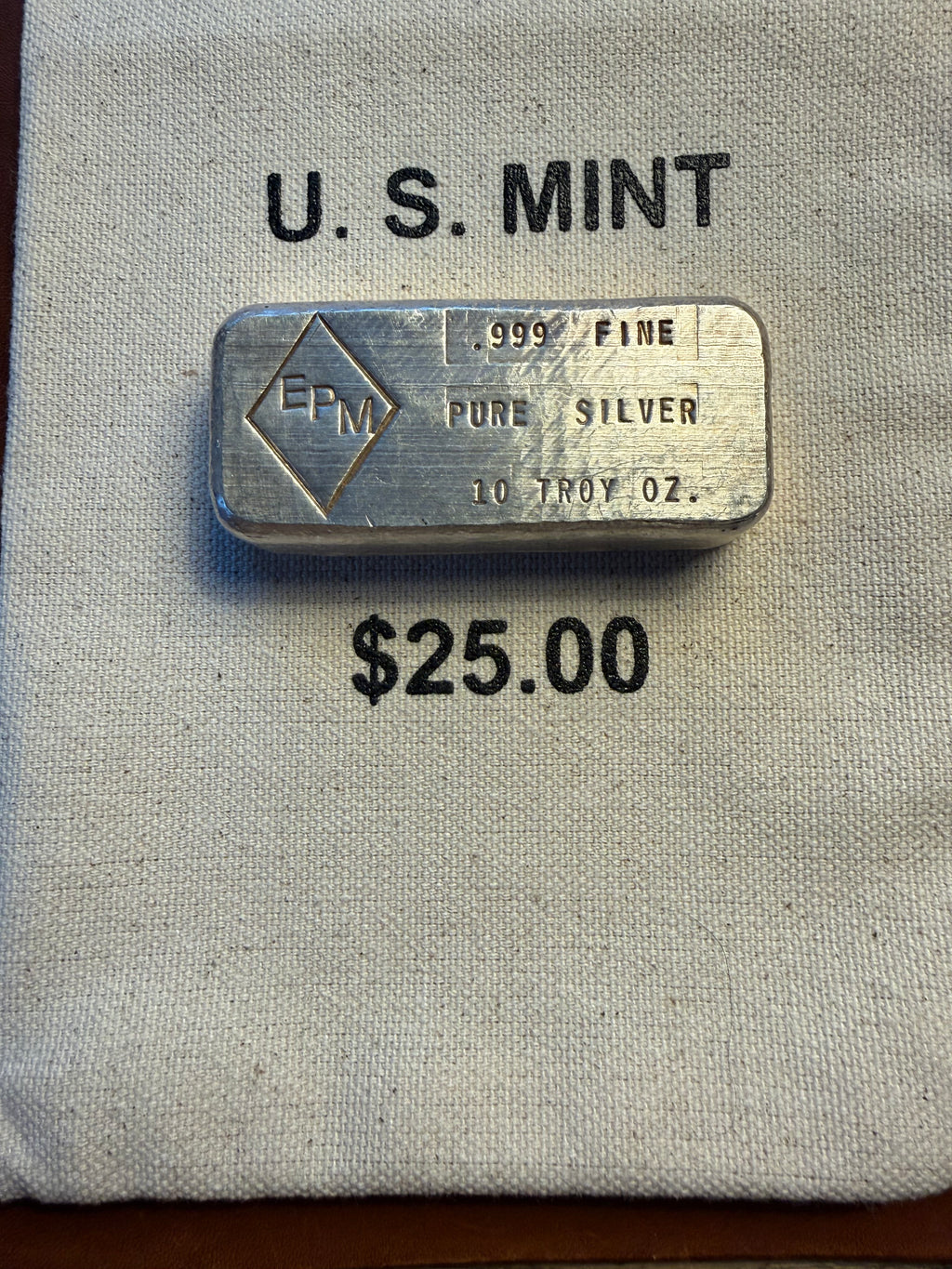 Eastern Precious Metals (EPM) - 10ozt, Vintage, Hand Poured, .999 Fine Silver Bar