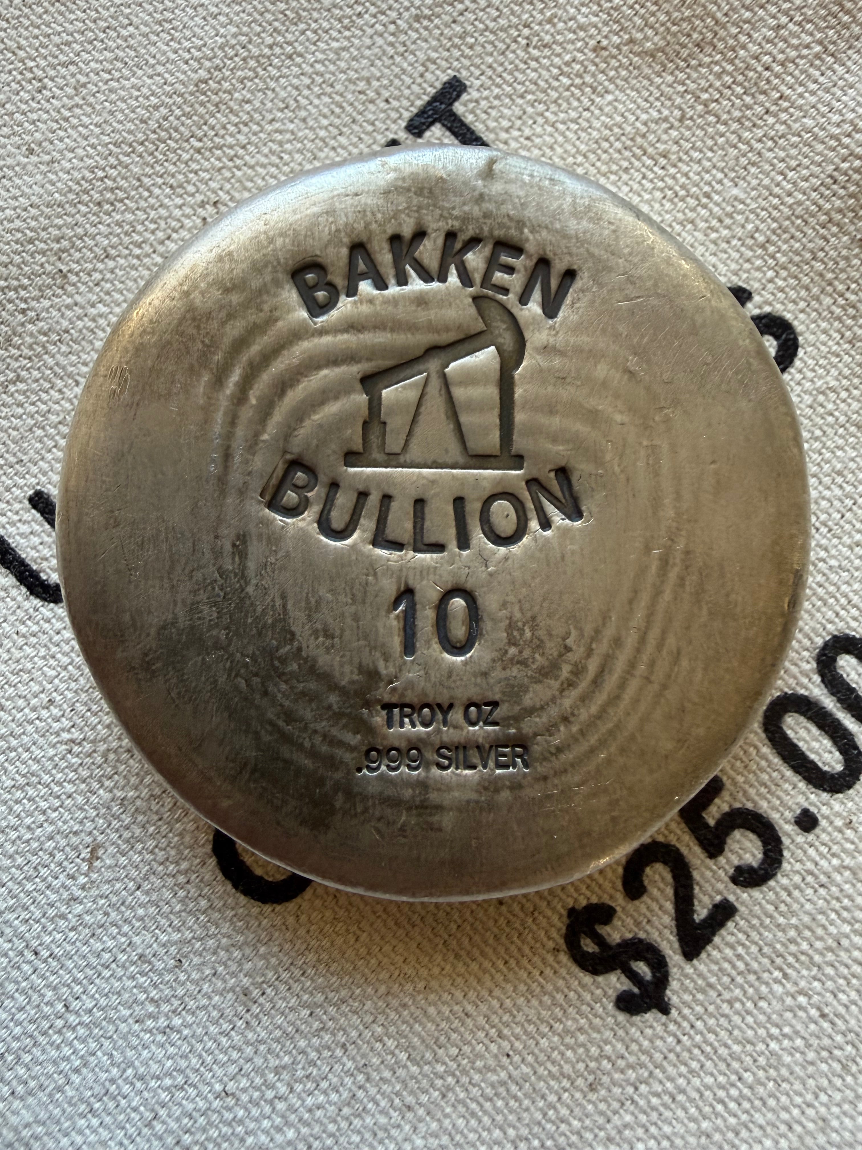Bakken Bullion Silver Round - 10ozt, Artisan, Hand Poured, Pumpjack logo