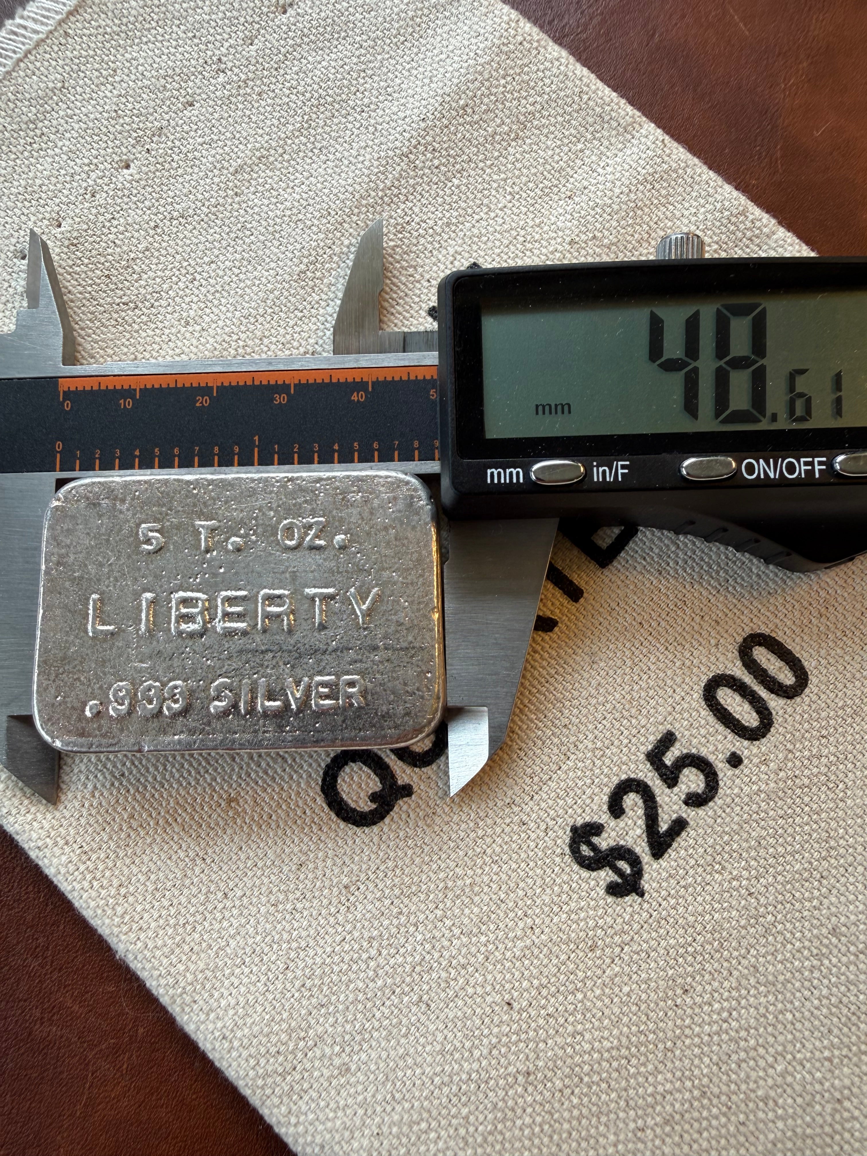 Liberty Mint - 5ozt, Vintage, Hand Poured, .999 Fine Silver Bar