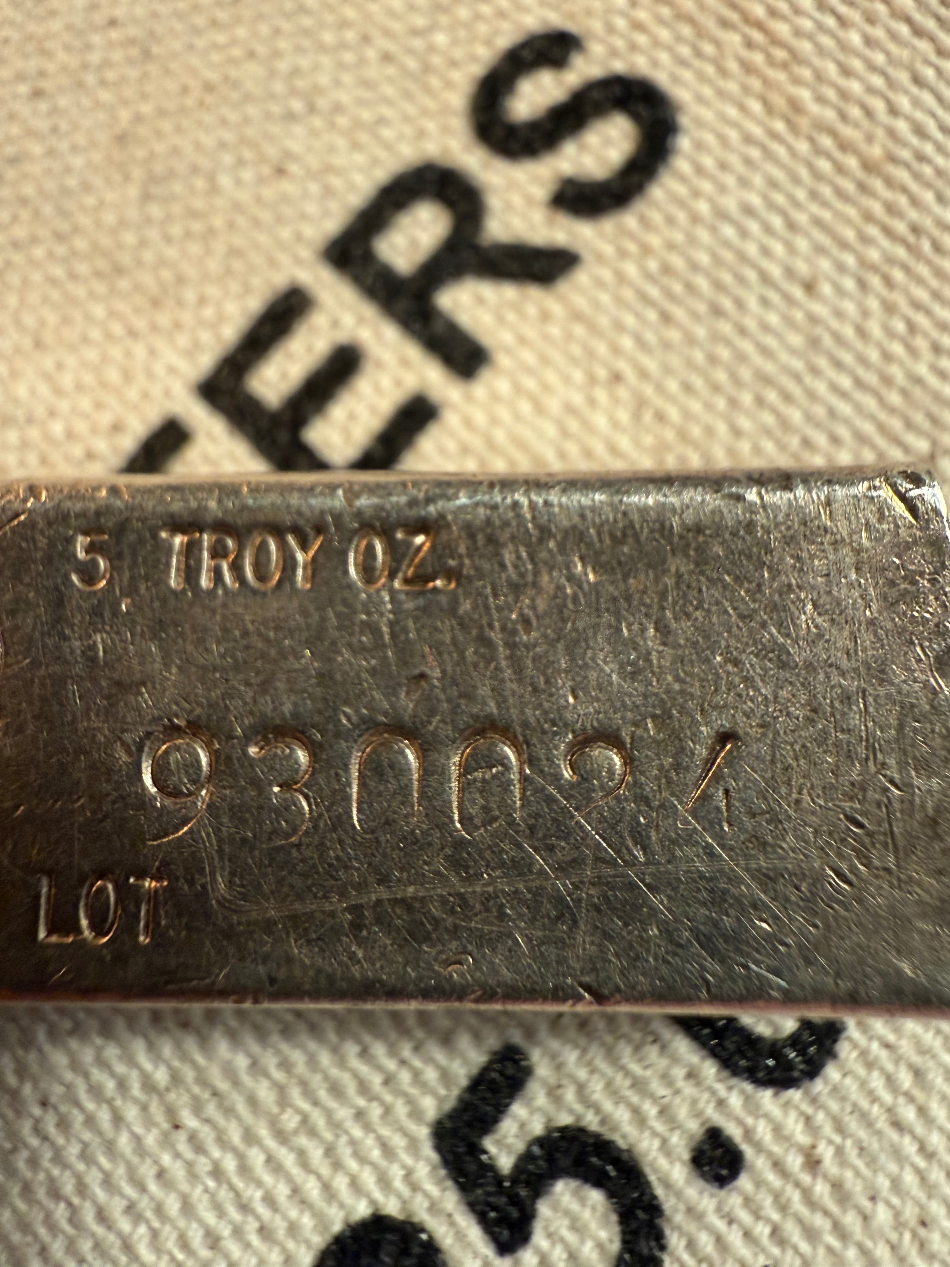 California Crown Mint (CCM) — 5 Troy Oz .999+ Fine Silver Hand-Poured Bar, Lot #930024