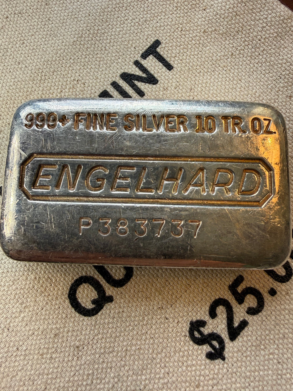 Engelhard 11th Series P-Bar - 10ozt, Vintage, 999+ Fine Silver, Pressed (Wide/Landscape) - Ser # P383737