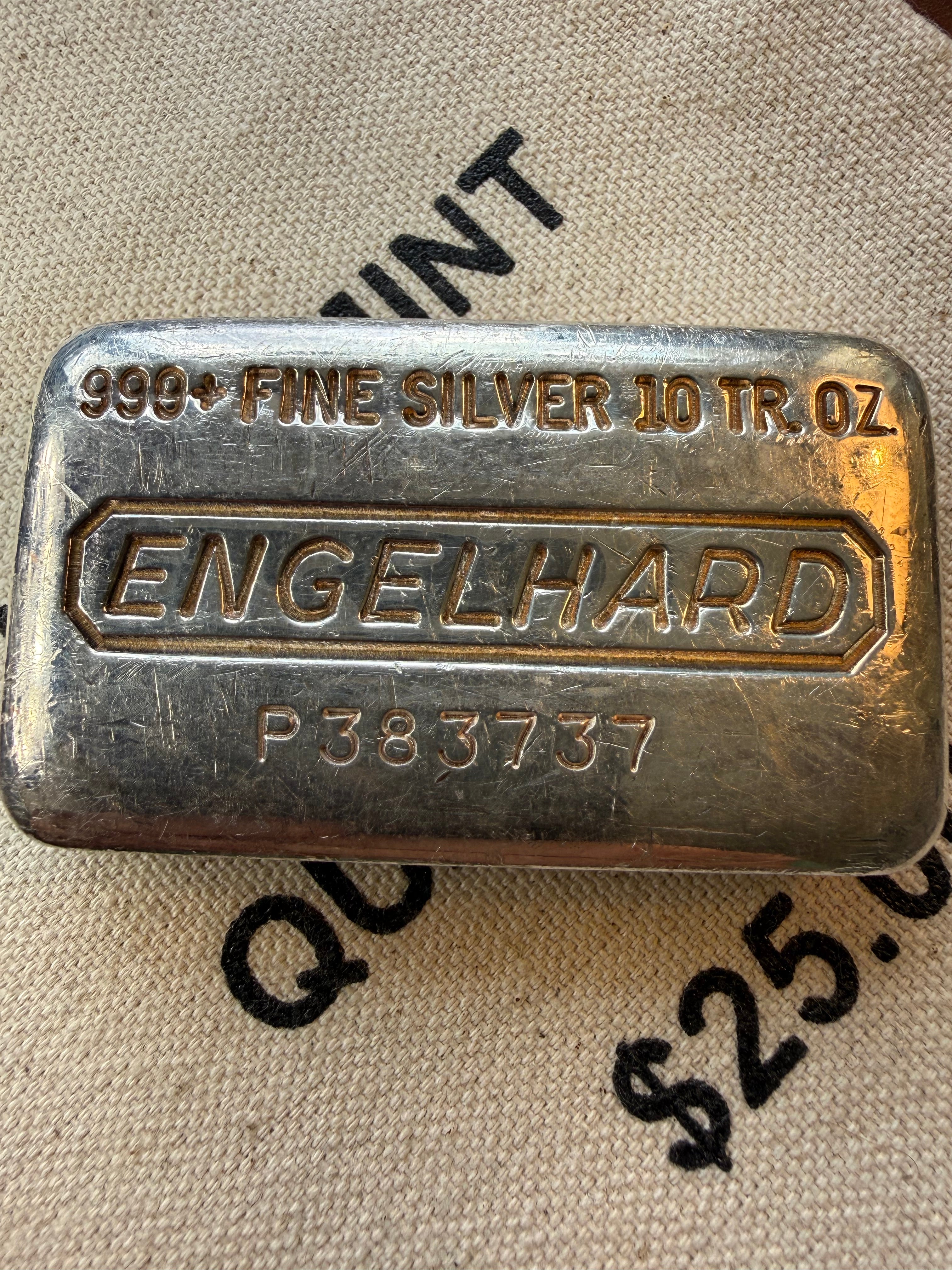 Engelhard 11th Series P-Bar - 10ozt, Vintage, 999+ Fine Silver, Pressed (Wide/Landscape) - Ser # P383737