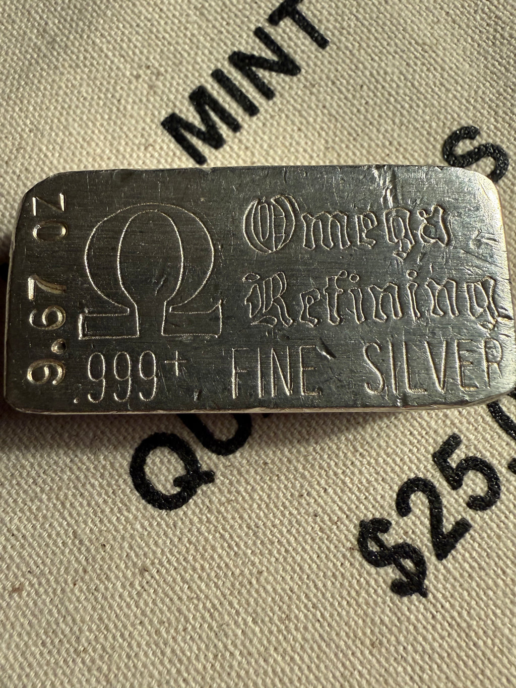 Omega Refining — 9.67ozt, Vintage, .999+ Fine Silver Hand-Poured Bar