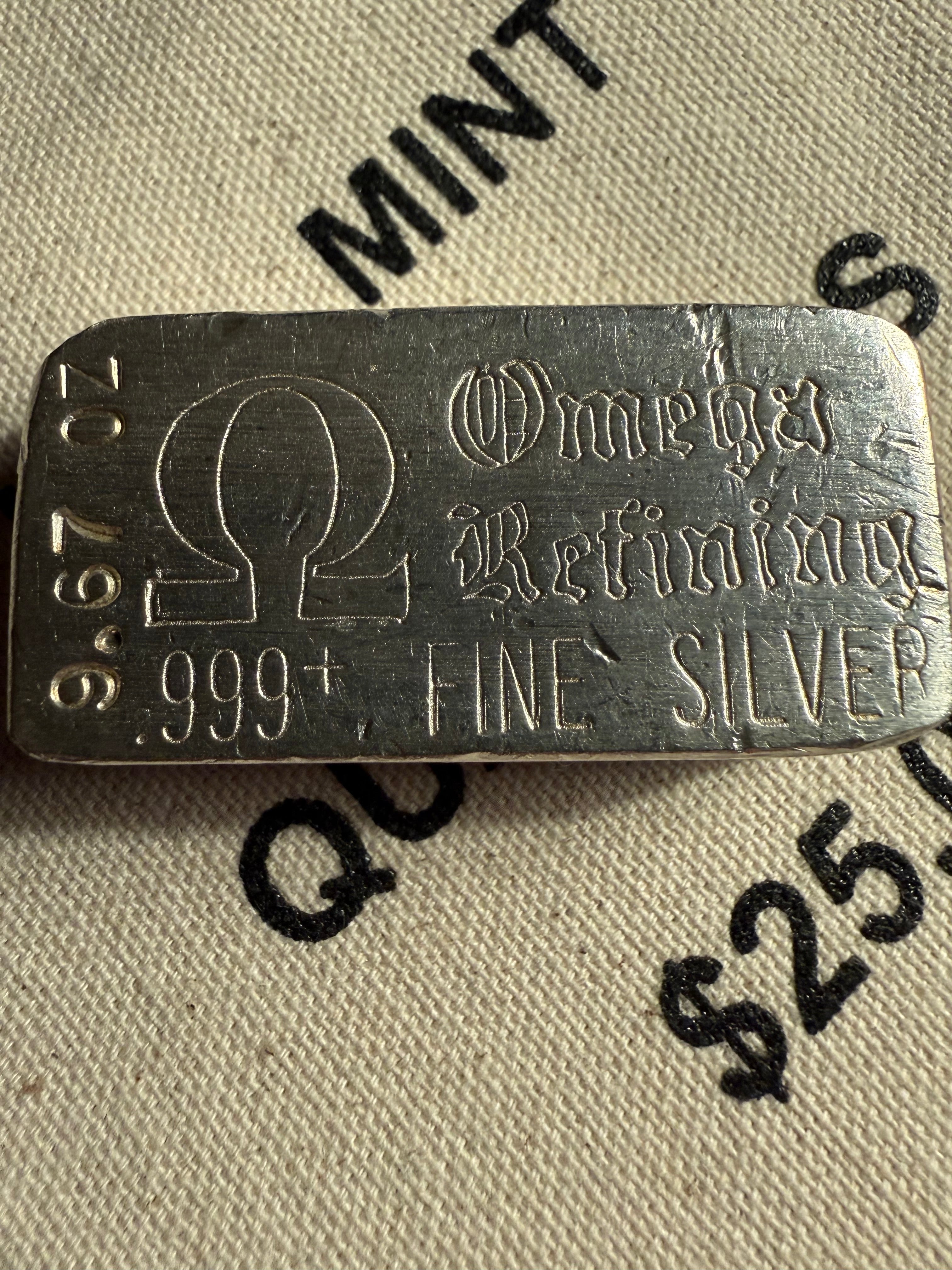 Omega Refining — 9.67ozt, Vintage, .999+ Fine Silver Hand-Poured Bar